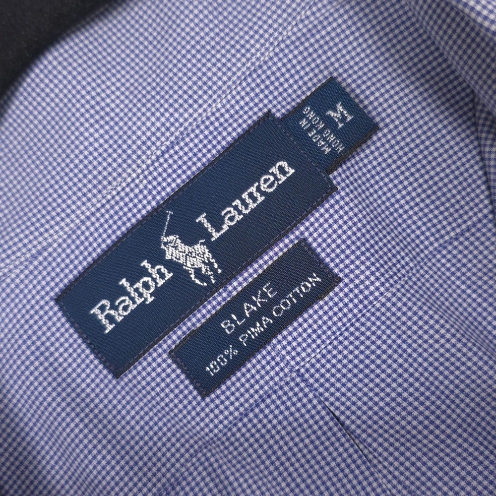 RALPH LAUREN BLAKE Men's Shirt MEDIUM Blue Check PIMA COTTON Vitage HONG KONG - Picture 2 of 11